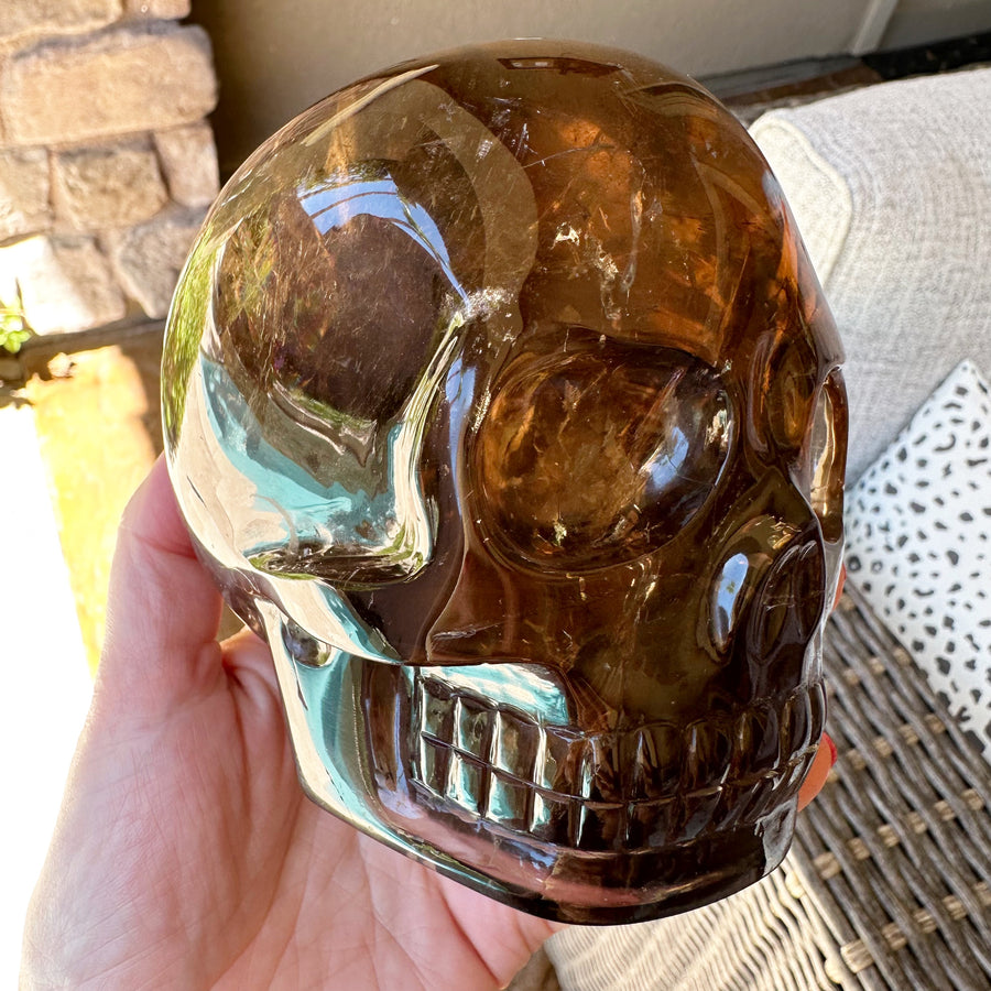 Smokey Lemurian Crystal Skull with Rainbows Carved by Leandro de Souza