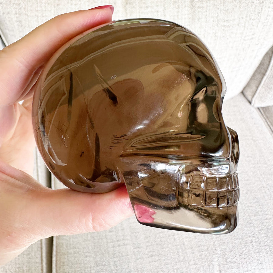 Smokey Lemurian Crystal Skull with Rainbows Carved by Leandro de Souza