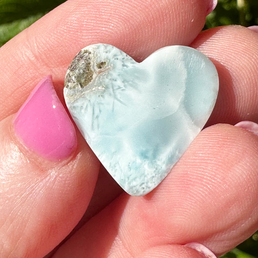 Natural Larimar Crystal Heart Cabochon