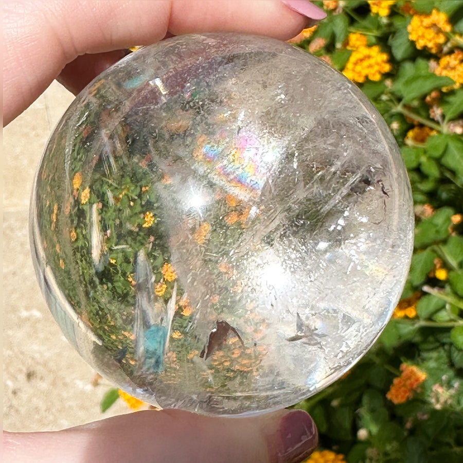 Lemurian Quartz Crystal Sphere with Rainbows
