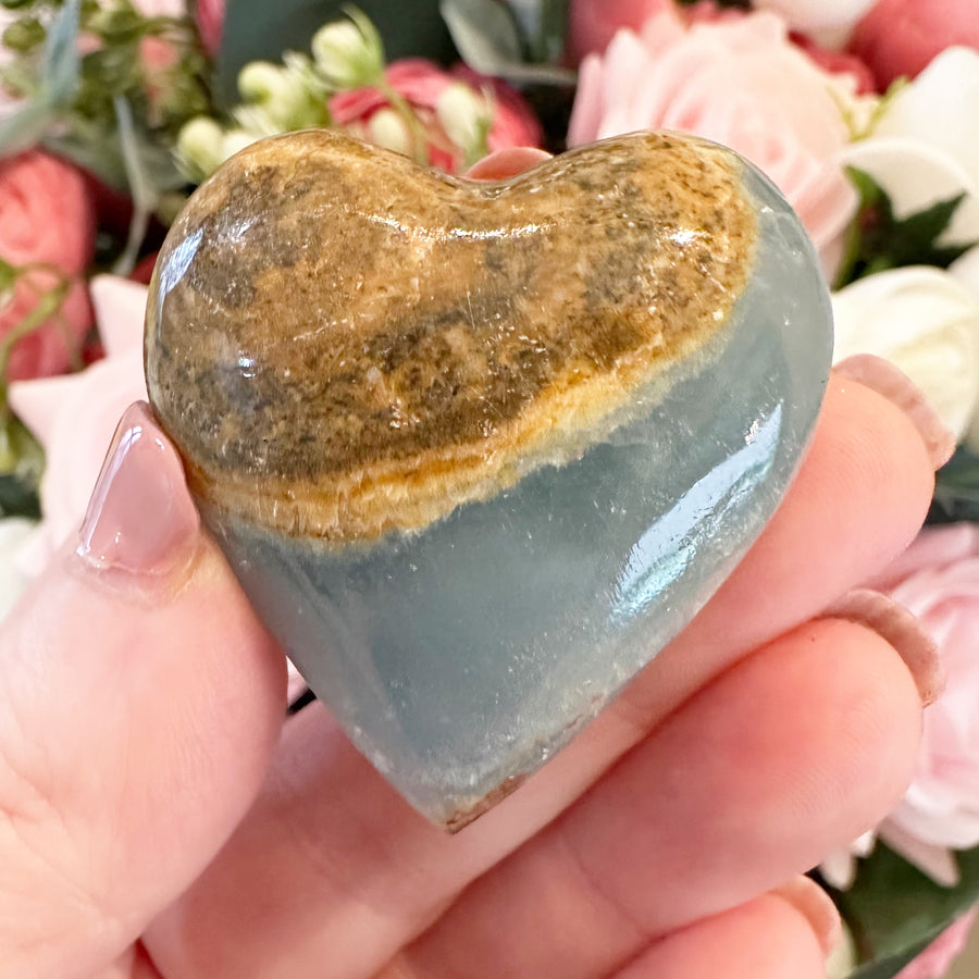 Lemurian Aquatine Calcite Crystal Heart