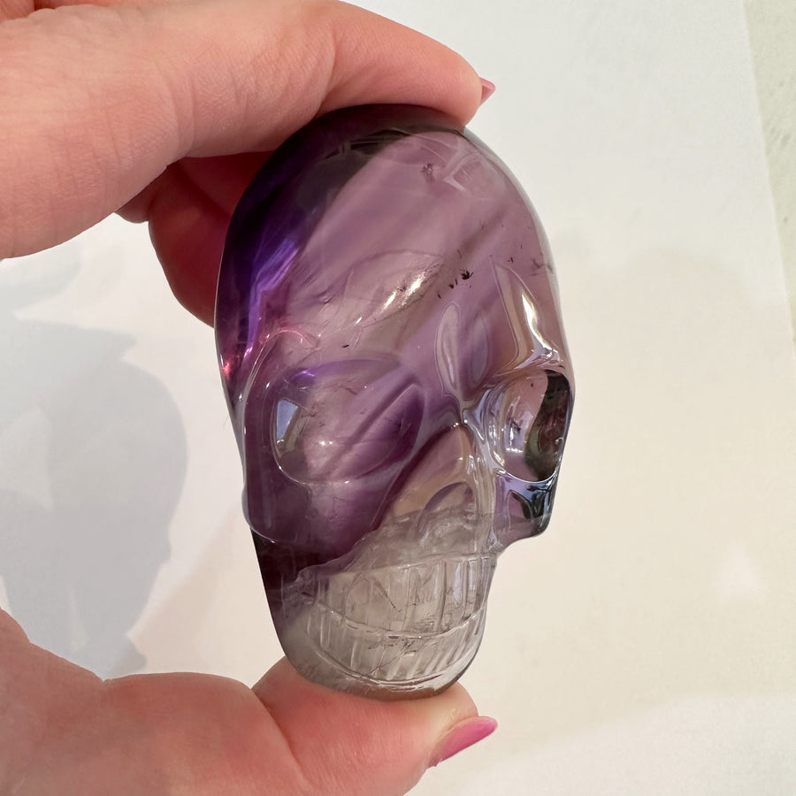RESERVED Ametrine Phantom Palm Crystal Skull Carved by Leandro de Souza