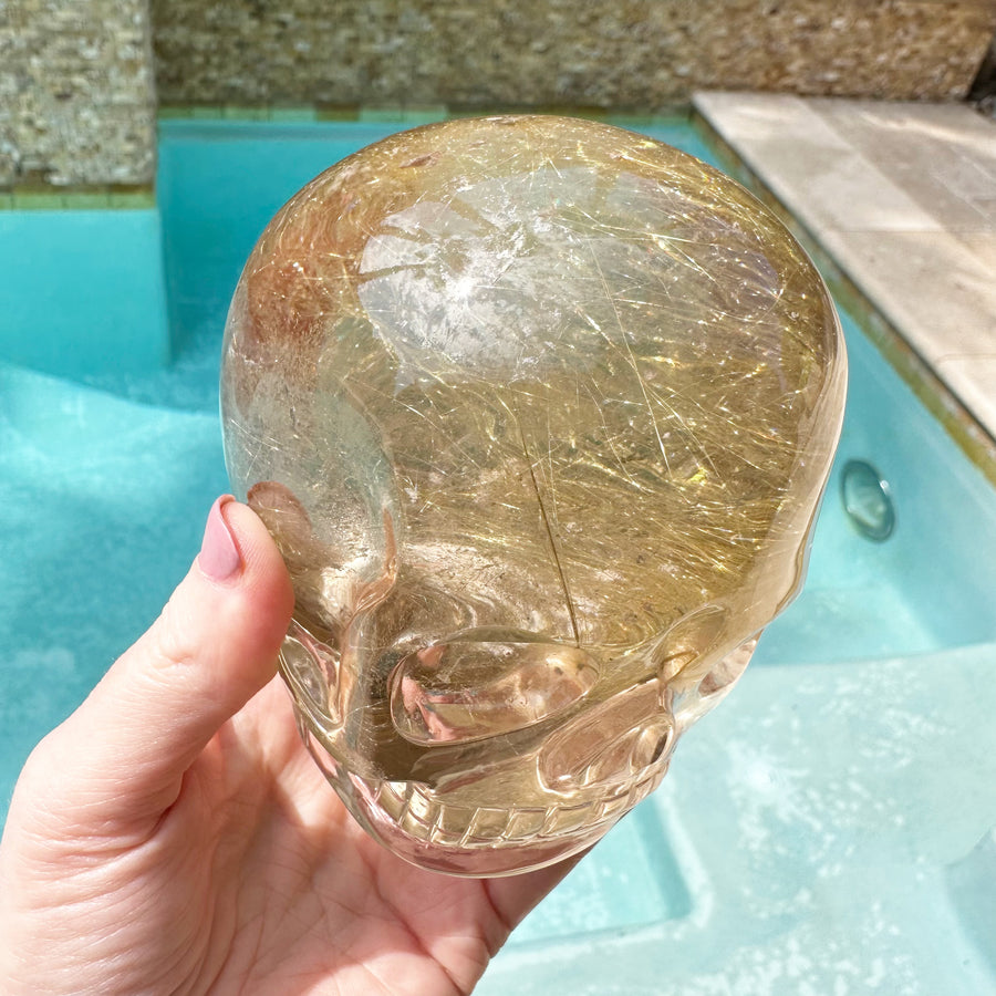 Golden Rutile Citrine Magical Child Crystal Skull Carved by Leandro de Souza