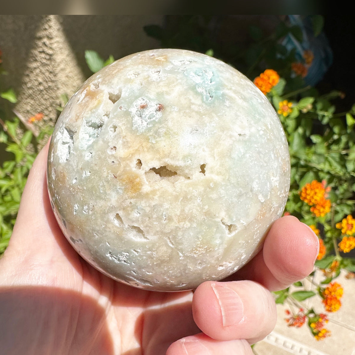 Large Caribbean Blue Calcite Crystal Geode Sphere