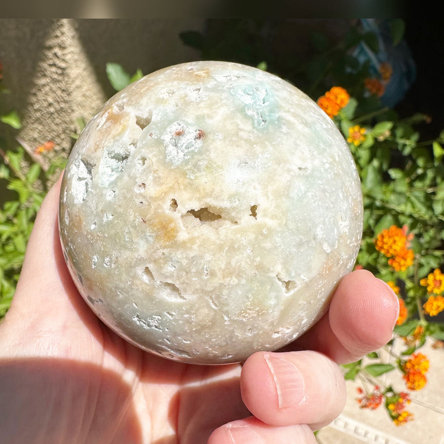 Large Caribbean Blue Calcite Crystal Geode Sphere