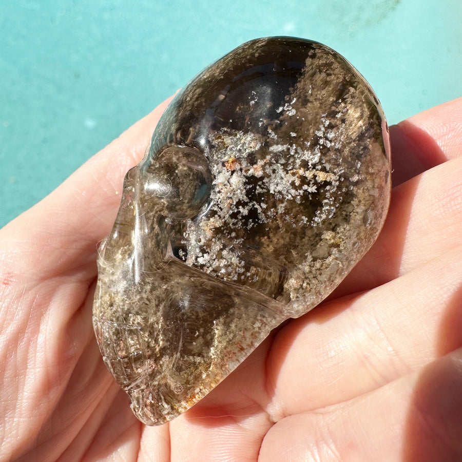 Chlorite Lodolite Quartz Crystal Skull Carved by Igor de Souza