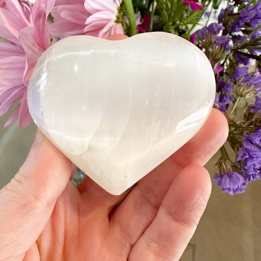 Selenite Heart Palm Stone