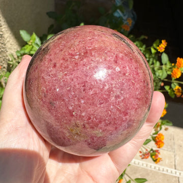 Large Pink Rhodonite Crystal Sphere