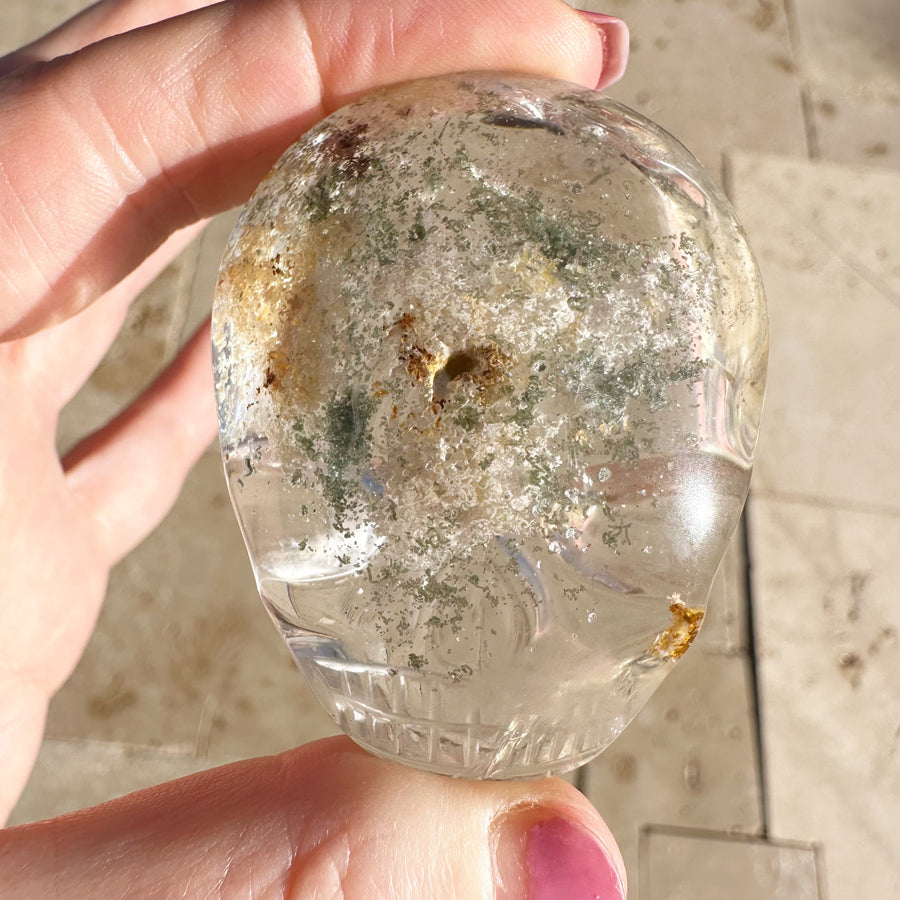 Lodolite Quartz  Palm Crystal Skull Carved by Leandro de Souza