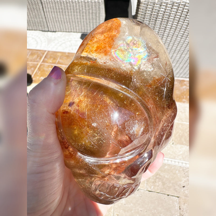 Lodolite and Rutile Citrine Quartz Starbeing Crystal Skull Carved by Leandro de Souza