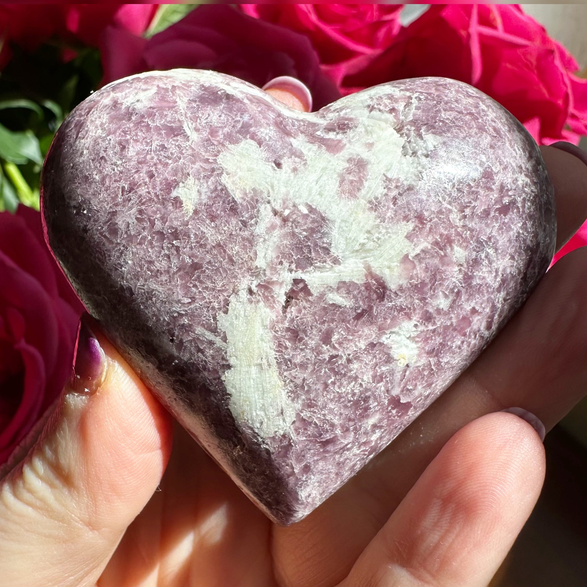 Lepidolite Palm Stone Heart