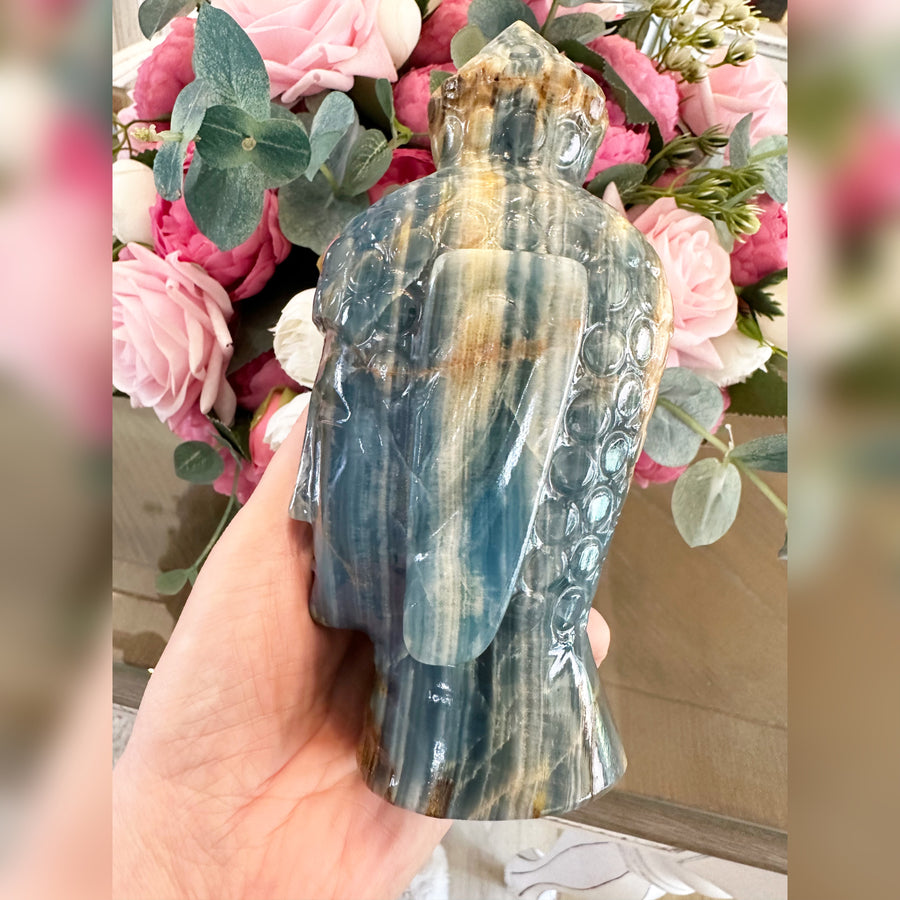 Lemurian Aquatine Crystal Buddha Head