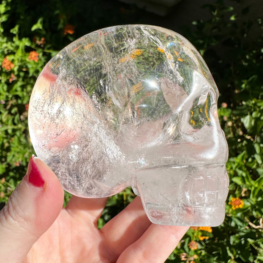 Lemurian Quartz Crystal Skull With Rainbows Carved by Leandro de Souza