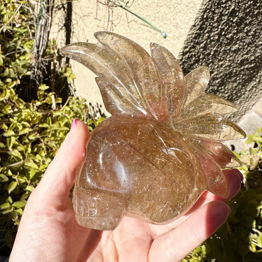 Golden Rutile Citrine Tribal Crystal Skull Carved by Wilson Venturini