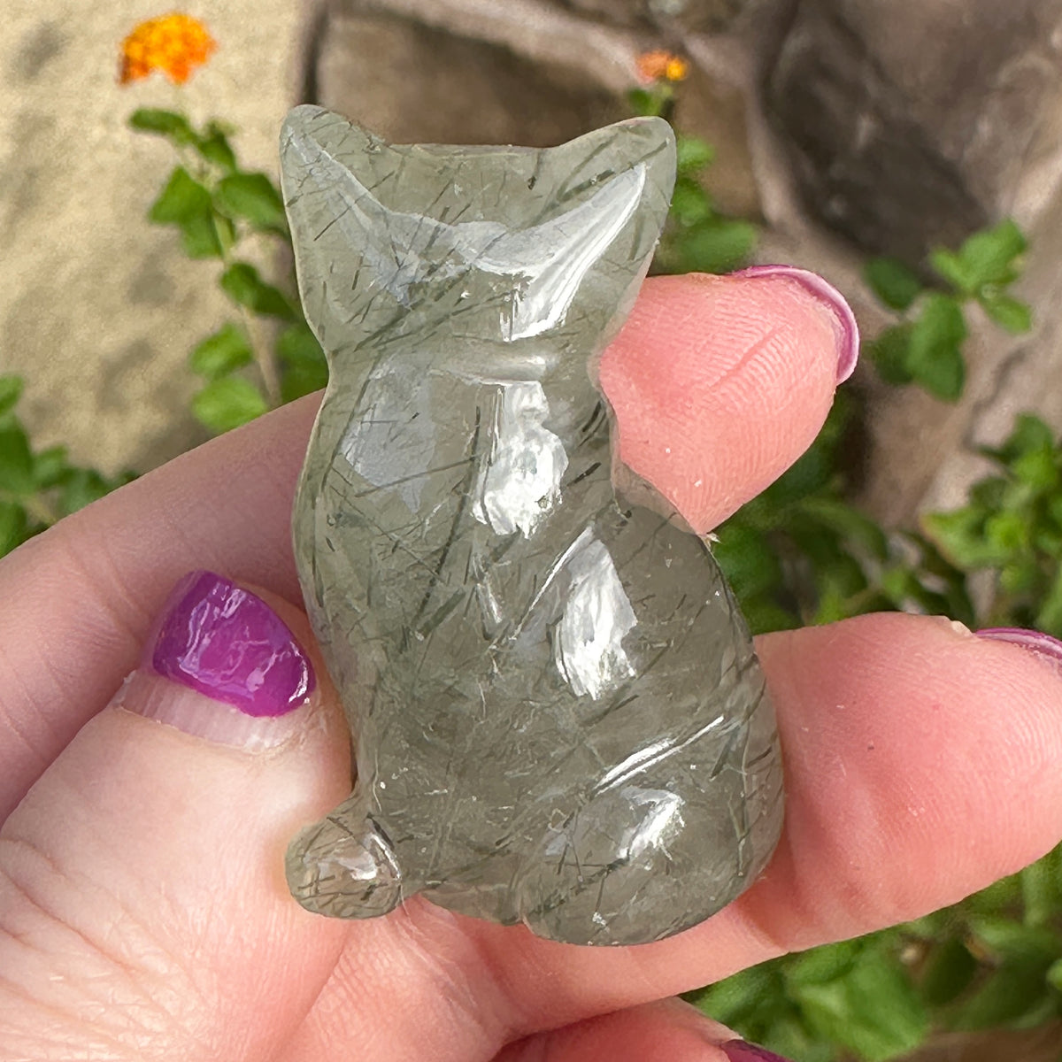 Epidote Crystal Kitten Carved by Leandro de Souza