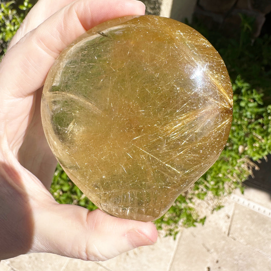 Large Rutile Citrine Lodolite Quartz Starbeing Palm Crystal Skull Carved by Leandro de Souza