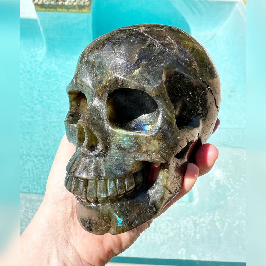 Flashy Labradorite Crystal Skull