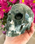 Green Moss Agate Crystal Skull