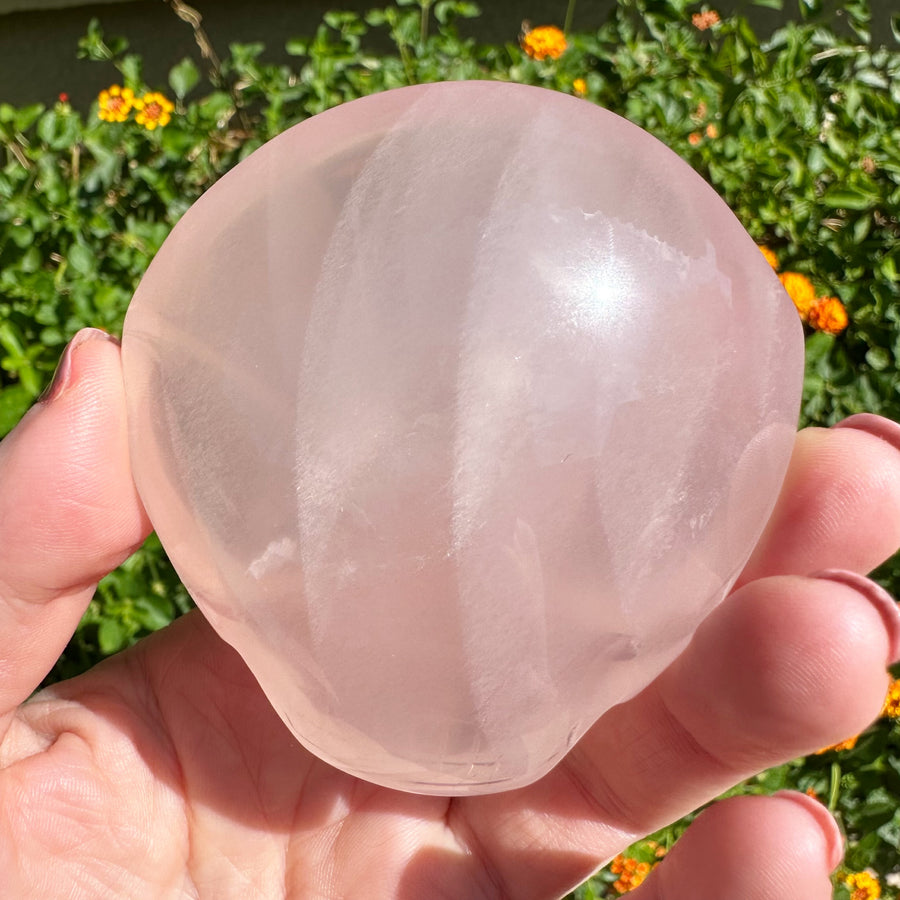 Rose Girasol Quartz Palm Starbeing Crystal Skull Carved by Leandro de Souza