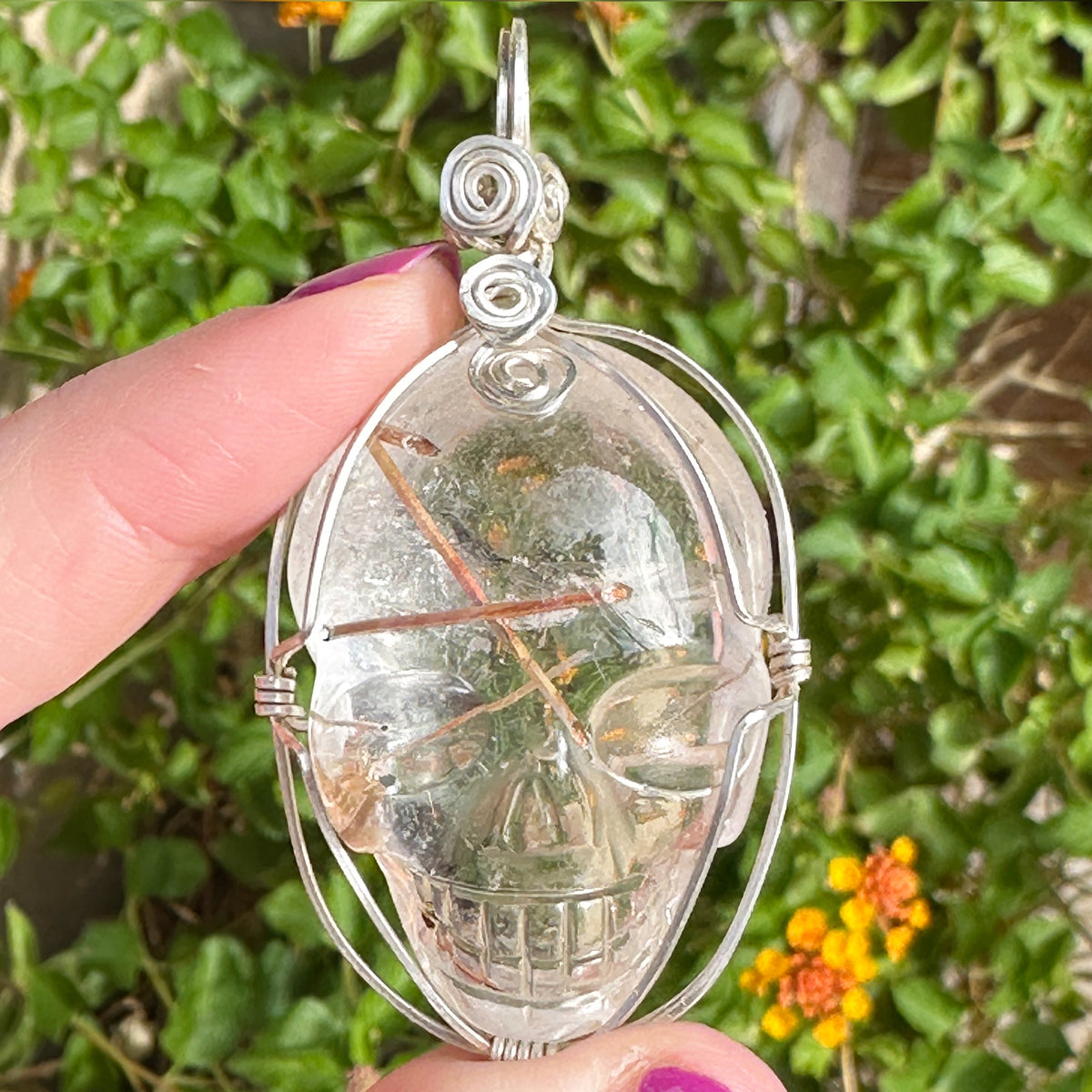 Rutile Quartz Crystal Skull Pendant Carved by Leandro de Souza