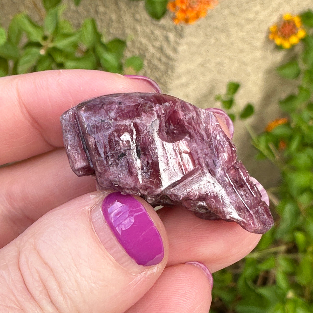 Pink Tourmaline Palm Skull by Igor de Souza