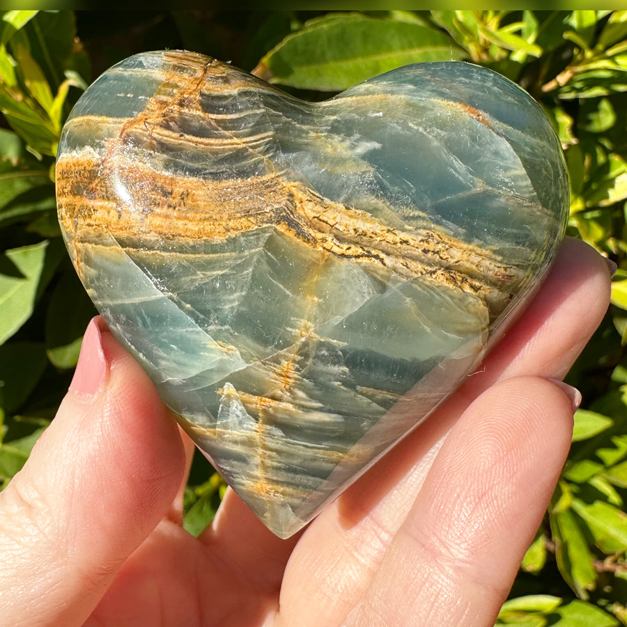 Lemurian Aquatine Calcite Crystal Heart