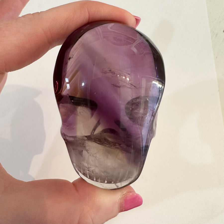 RESERVED Ametrine Phantom Palm Crystal Skull Carved by Leandro de Souza