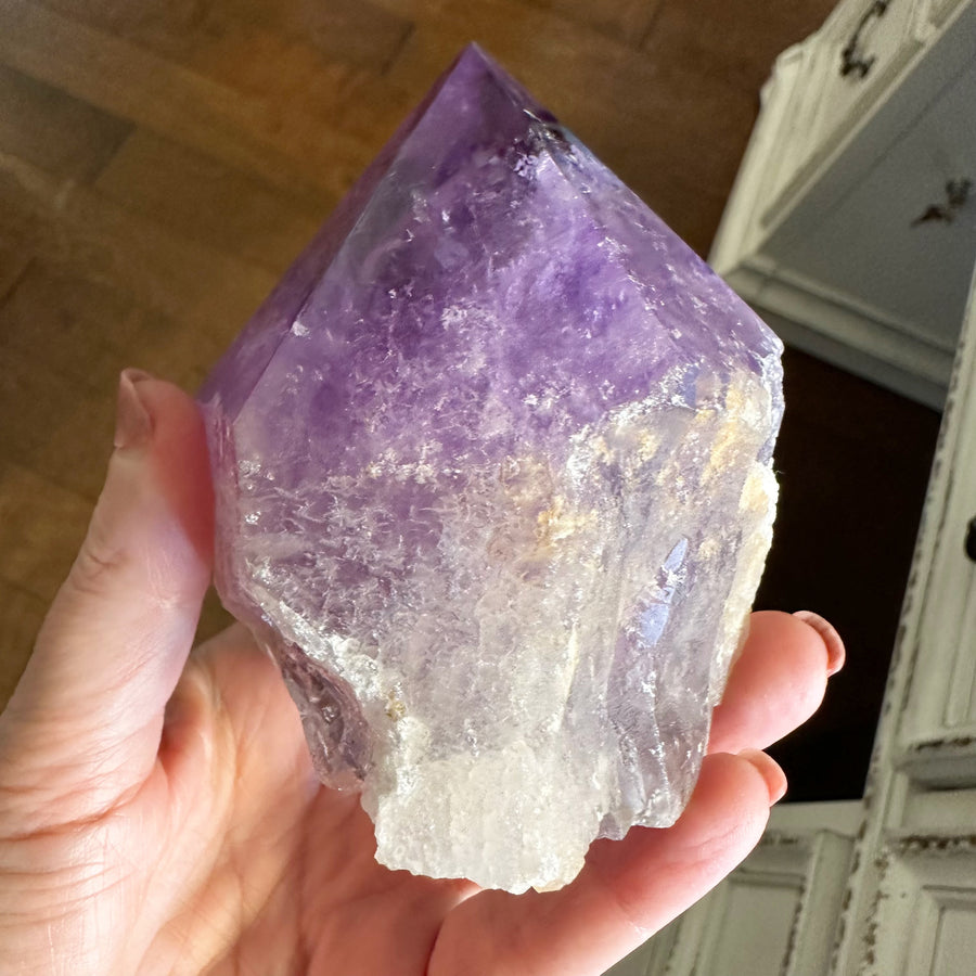 Partially Polished Amethyst Tower with Rainbows