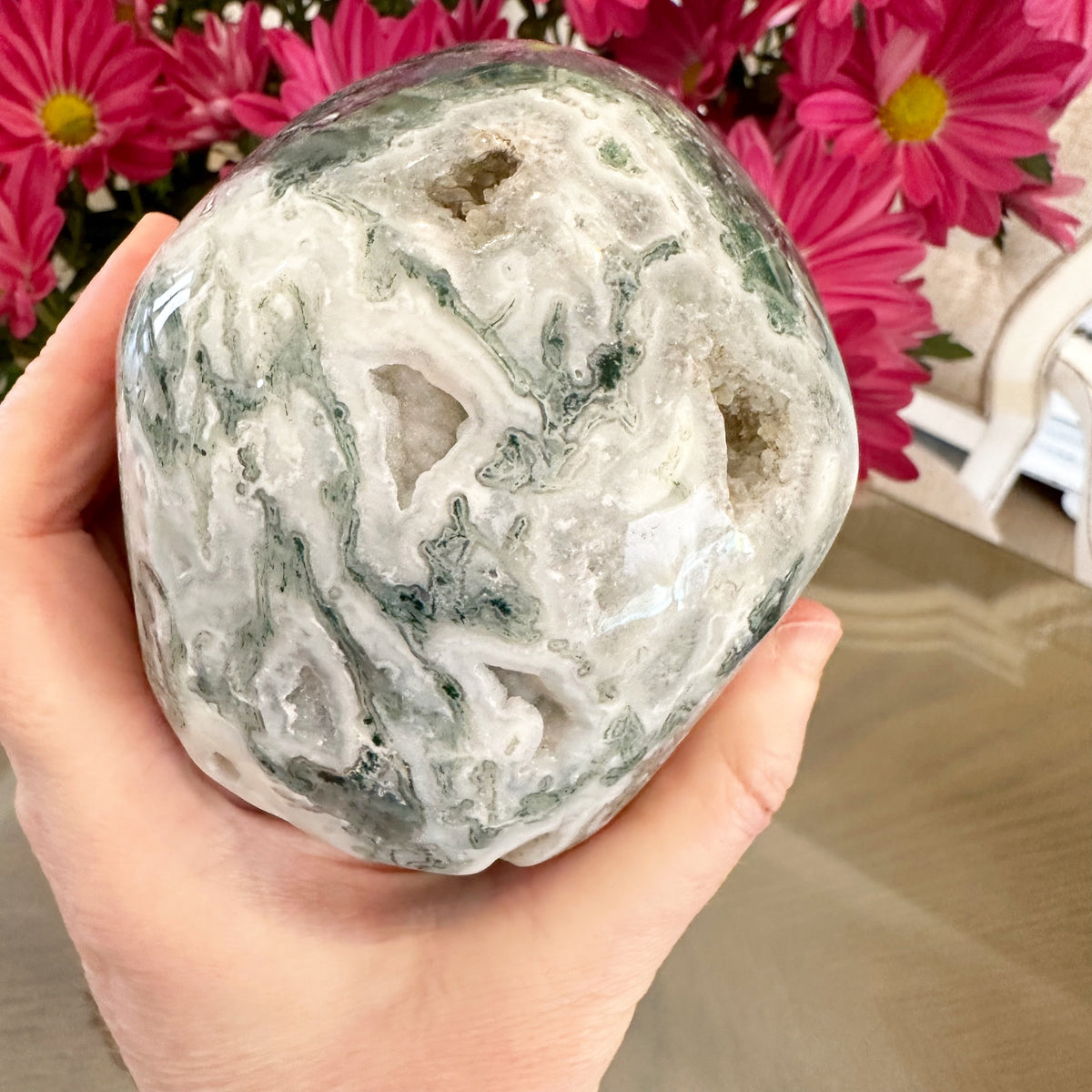 Green Moss Agate Crystal Skull