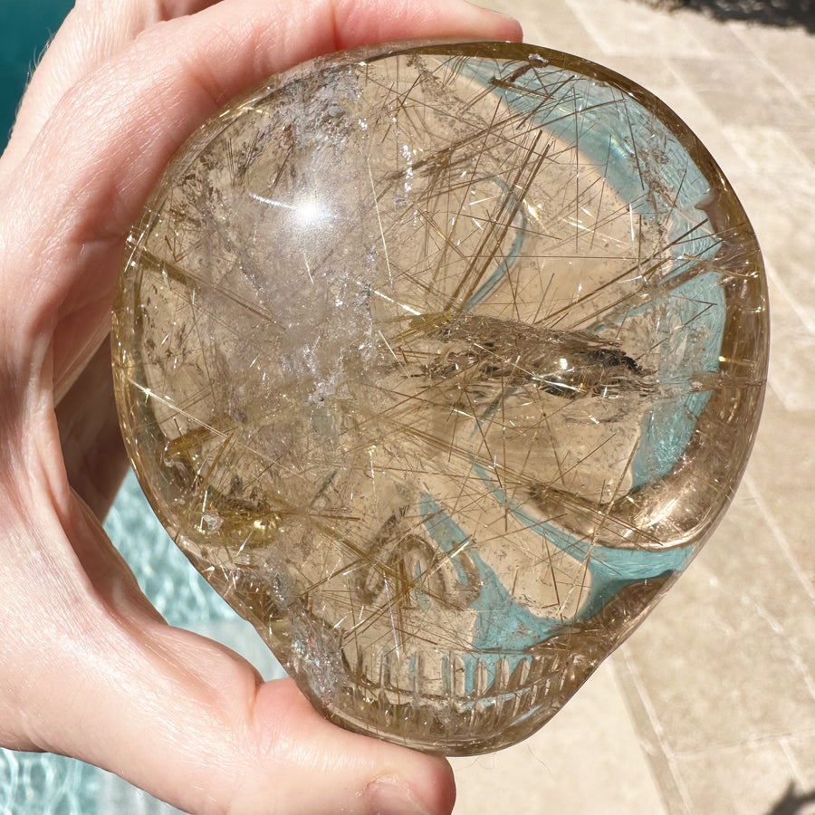 Golden Rutile Citrine Star Child Palm Crystal Skull Carved by Leandro de Souza