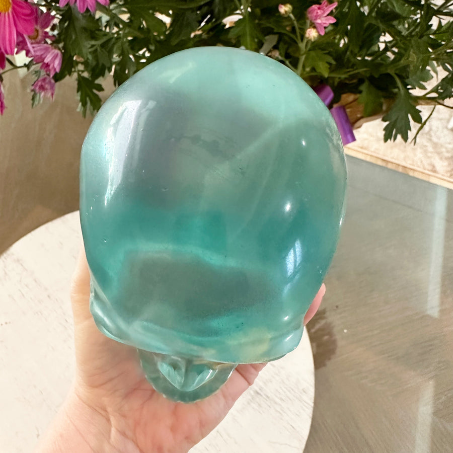 Blue Obsidian Glass Crystal Skull Carving