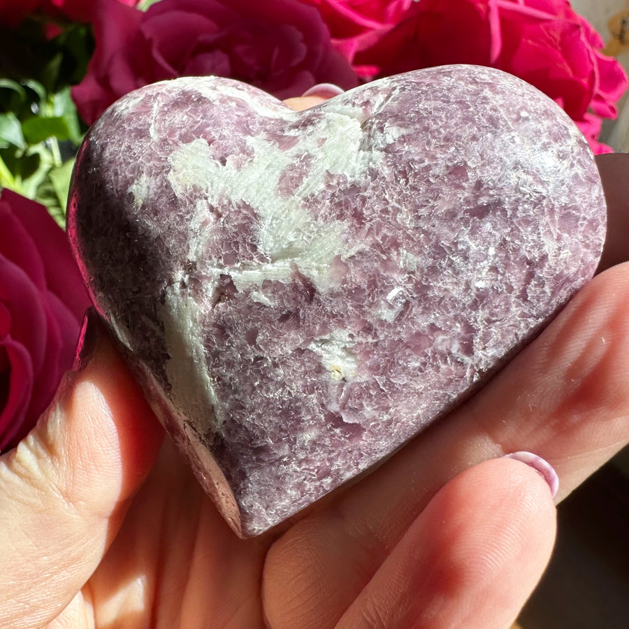 Lepidolite Palm Stone Heart