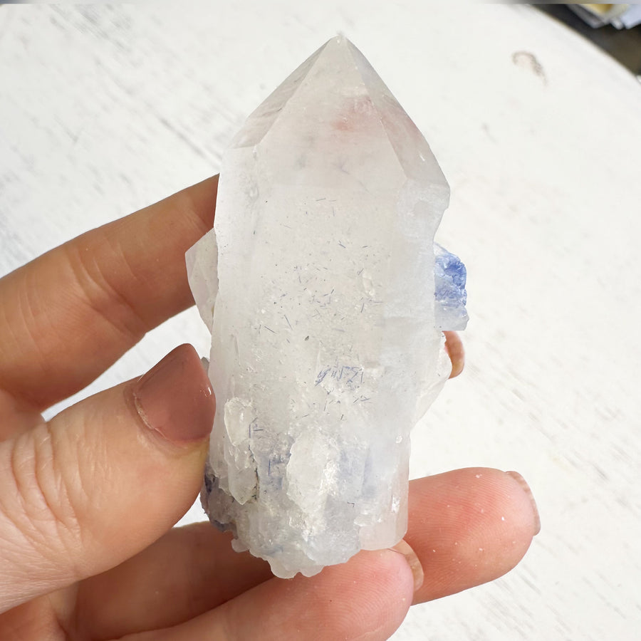 Natural Dumortierite Quartz Crystal Cluster Point