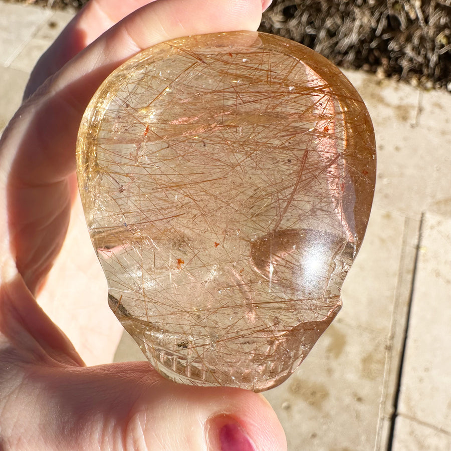 Golden Rutile Citrine Palm Crystal Skull Carved by Leandro de Souza