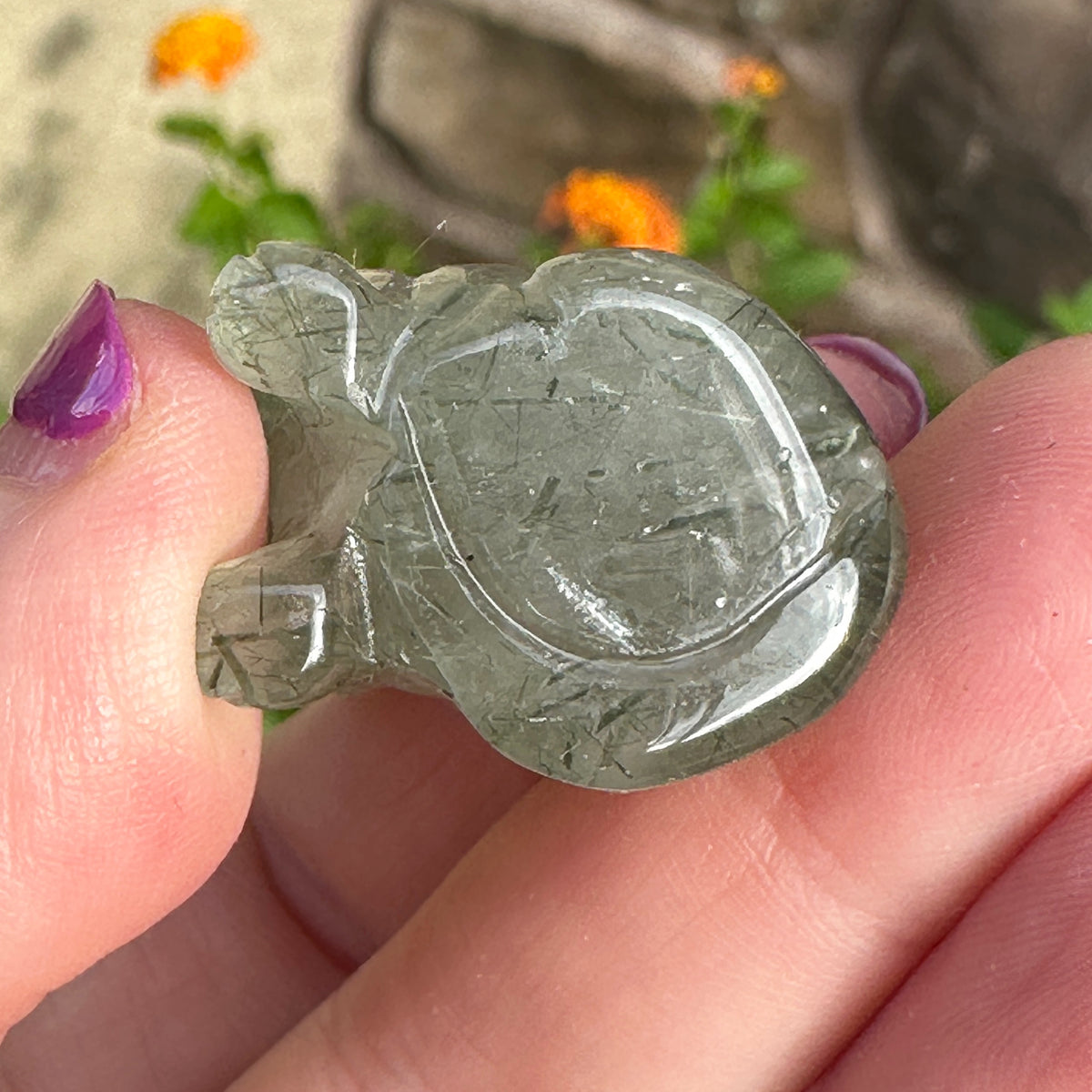 Epidote Crystal Kitten Carved by Leandro de Souza