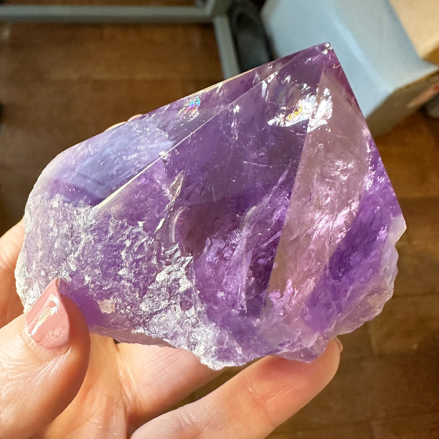 Partially Polished Amethyst Tower with Rainbows