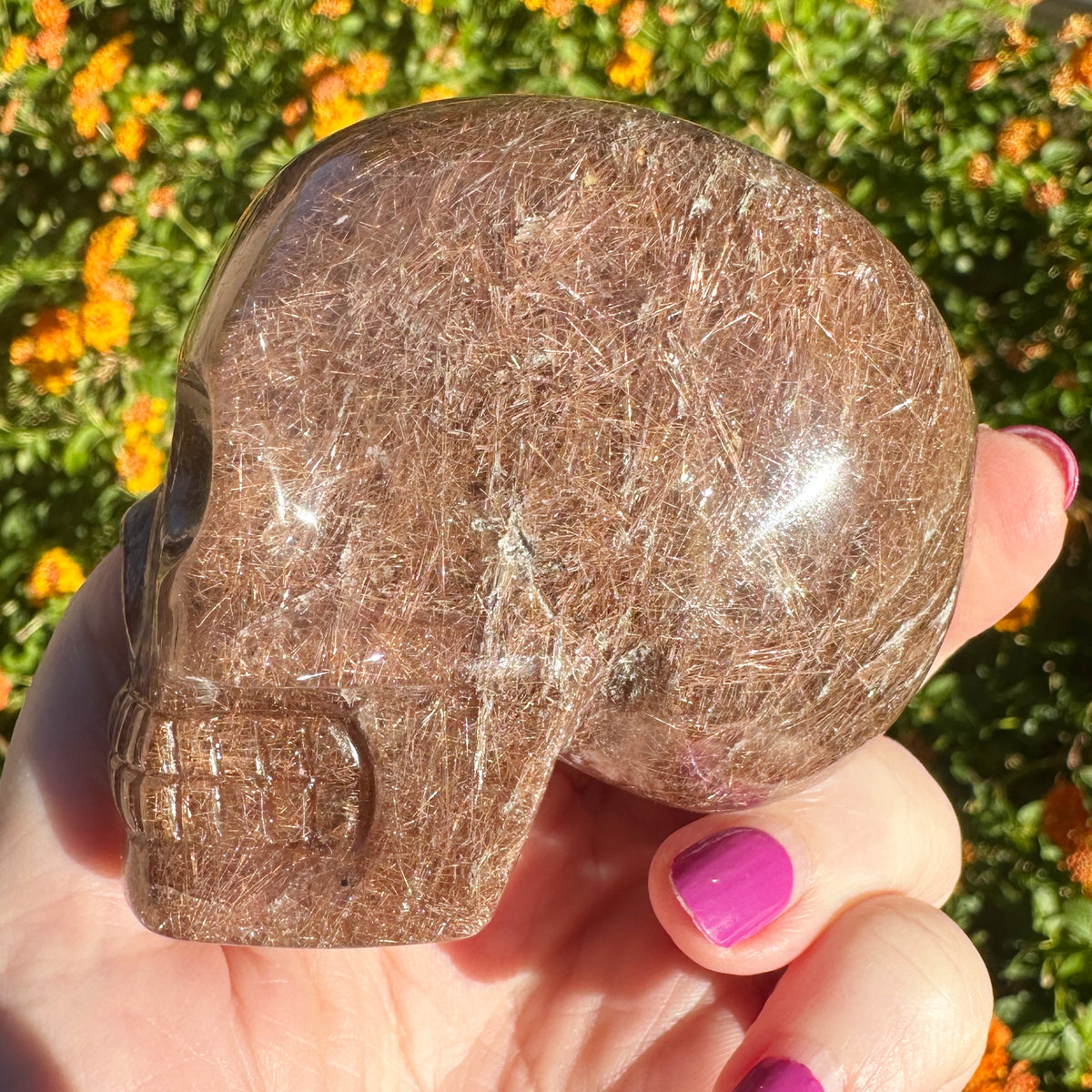 Pink Rutile Crystal Skull Carved by Leandro de Souza