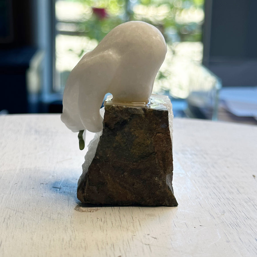 Star Marble Bear on Geode Stand with Fish
