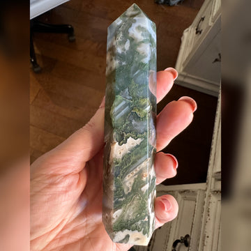 Green Moss Agate Crystal Generator Tower