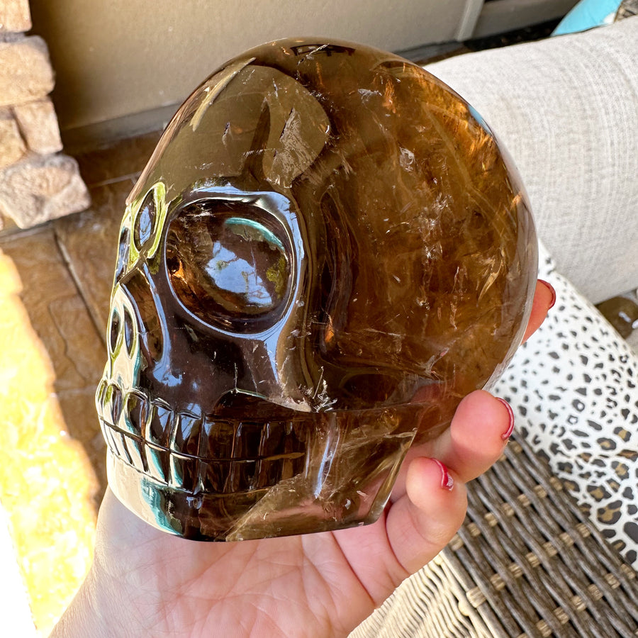 Smokey Lemurian Crystal Skull with Rainbows Carved by Leandro de Souza