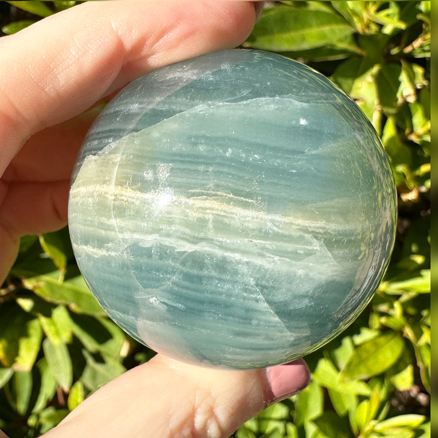 Lemurian Aquatine Calcite Crystal Sphere