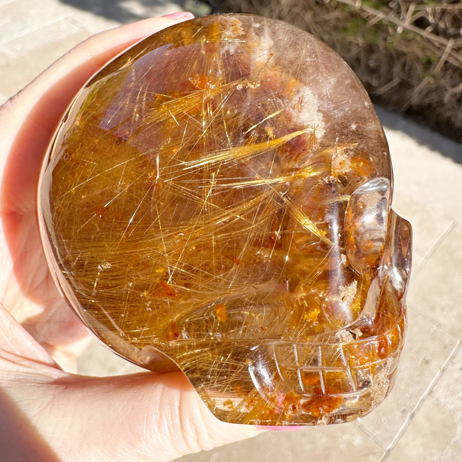 Golden Rutile Citrine with Lodolite Magical Child Crystal Skull Carved by Leandro de Souza