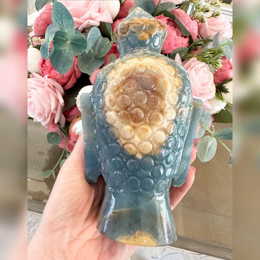 Lemurian Aquatine Crystal Buddha Head