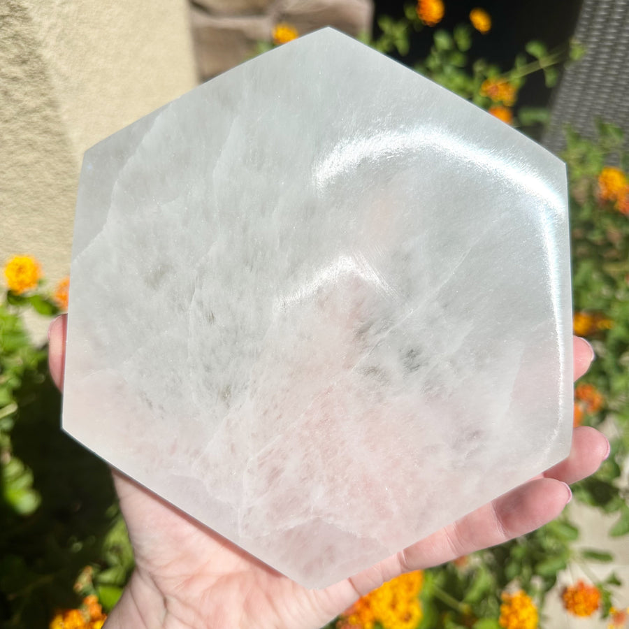 Large Hexagon Selenite Charging Plate or Pedestal