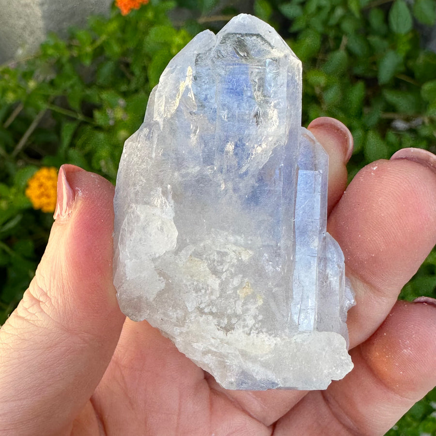 Natural Dumortierite in Quartz Crystal Cluster Point