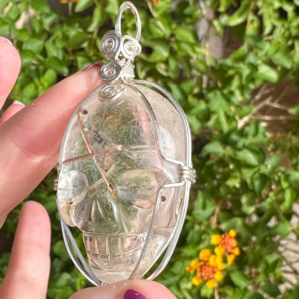 Rutile Quartz Crystal Skull Pendant Carved by Leandro de Souza
