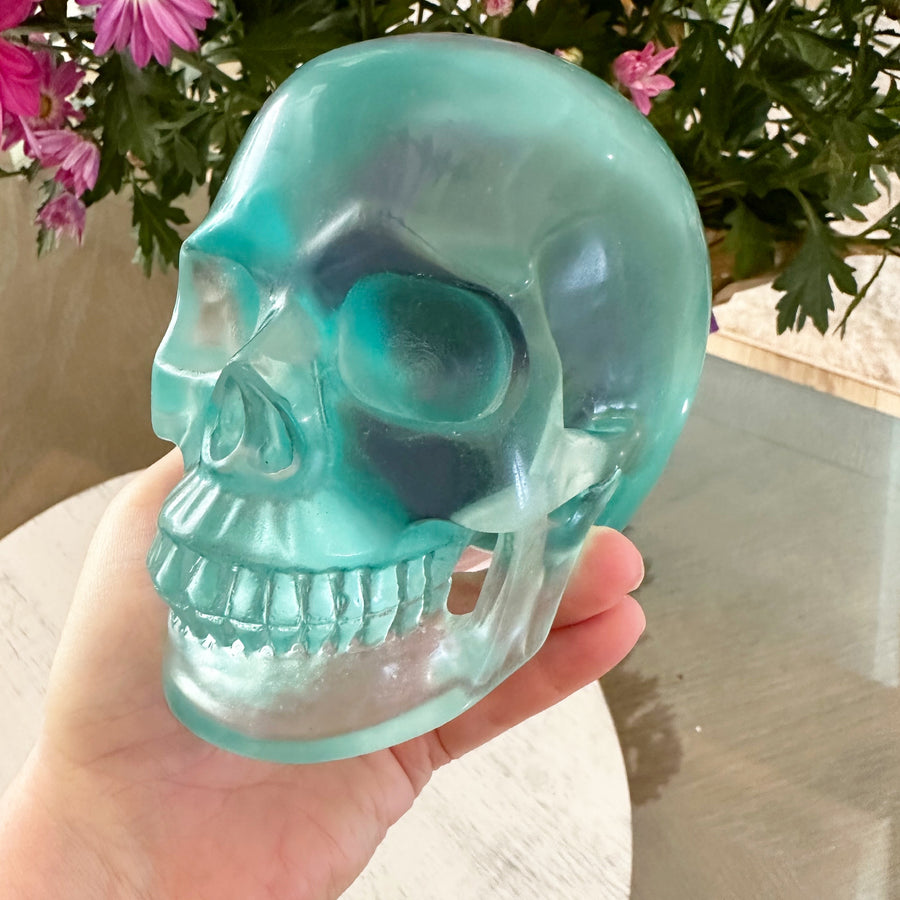 Blue Obsidian Glass Crystal Skull Carving