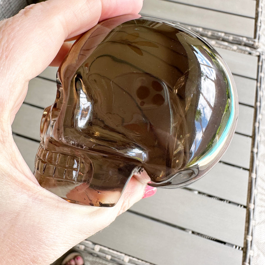 Smokey Lemurian Crystal Skull with Rainbows Carved by Leandro de Souza