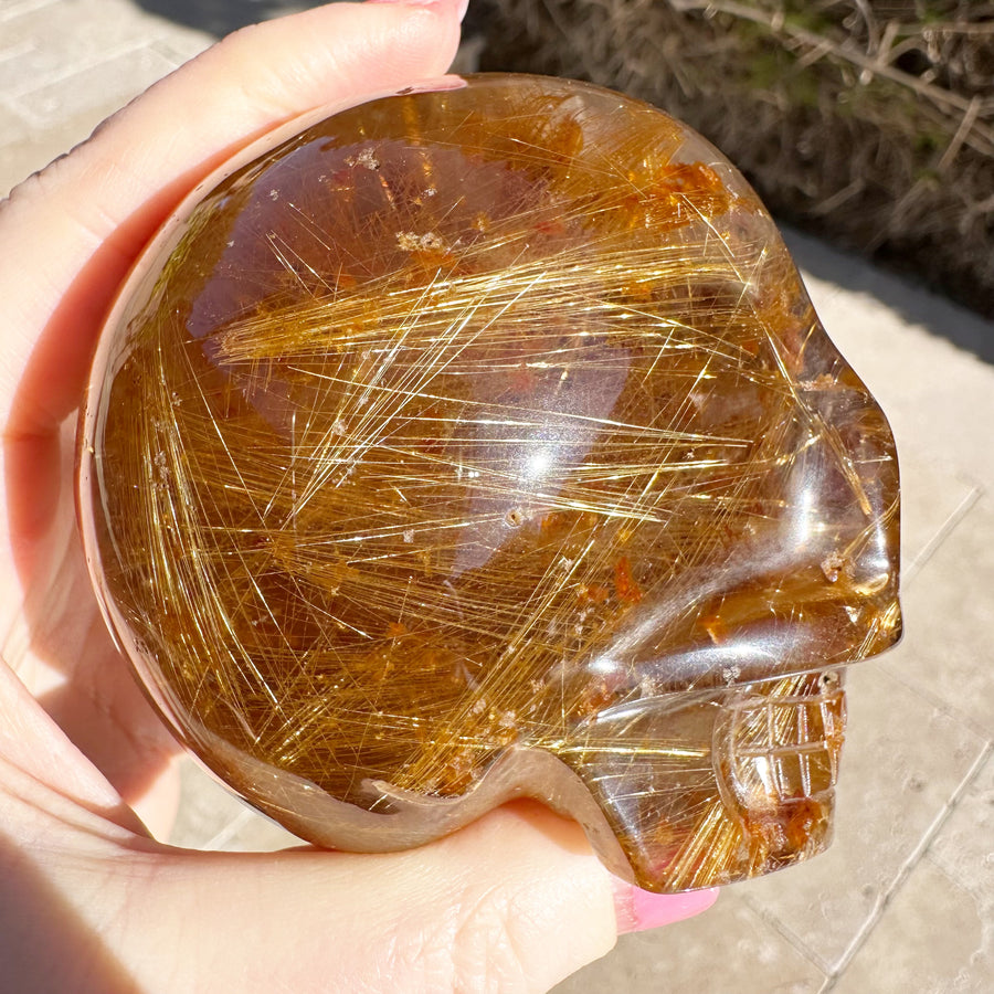 Golden Rutile Citrine with Lodolite Magical Child Crystal Skull Carved by Leandro de Souza