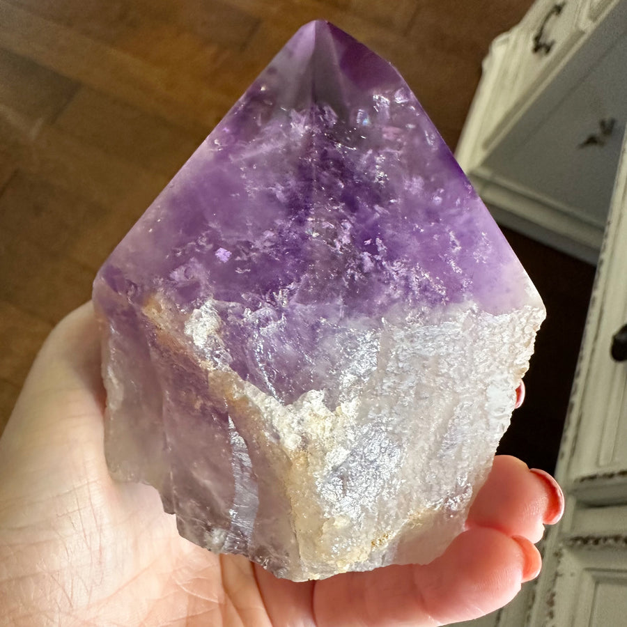 Partially Polished Amethyst Tower with Rainbows